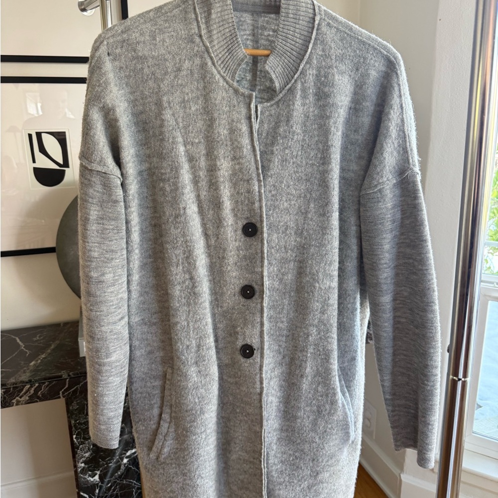 Oversized Gray Merino Wool Longline Cardigan